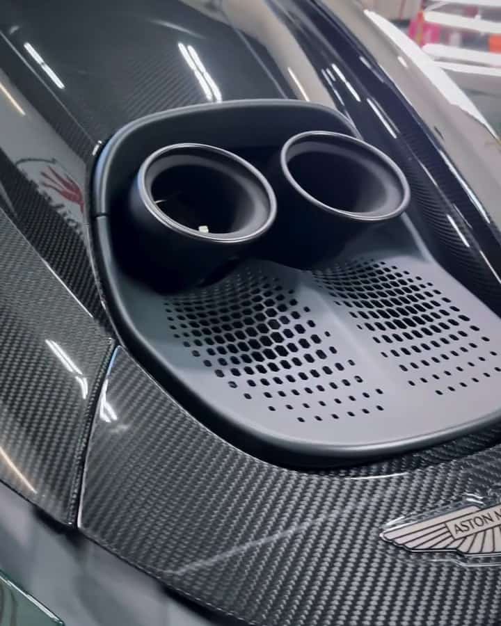 The Valhalla's perforated carbon engine deck around the top-exit exhausts